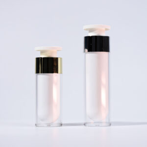 Plastic White Cosmetic Lotion Pump Bottle 30ml 50ml with Airless Pump Round Shape Silk Screen Printing