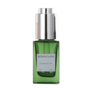 Luxury 4oz 20ml 30ml Green Thick Cylinder Glass Cosmetic Bottle Flat Fancy Push Button Pump Serum Eye Glass Press Dropper