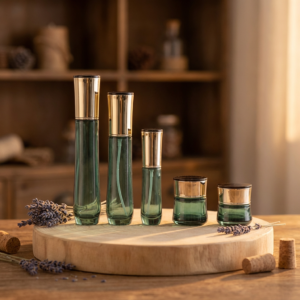 Wholesale Eco-friendly Recyclable Glass Cosmetic Set with Screw Cap Lotion & Cream Jars Screen Printed for Skin Care Packaging