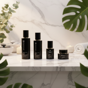 Luxury Black Cylinder Glass Modern Simple Cosmetic Skincare Serum Lotion Cream Bottles Packaging Set Screw Cap Pump Eco-friendly