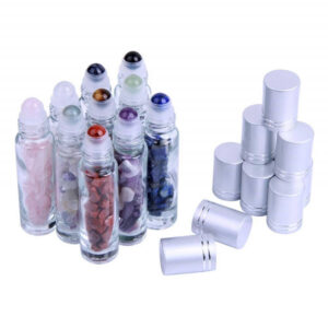 10ml 15ml Clear Glass Roller Bottle Steel Roller for Gold Lid Flat Shape Screw Cap Eco-friendly Recyclable for Face Cream