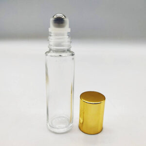 Wholesale 5ml 10ml Clear Transparent Glass Roller Bottle for Skin Care Serum Steel Roller for Ball Gold Lid for Essential Oil