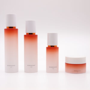 Luxury Facial Toner Tangerine Color Eco-friendly Recyclable Glass Cosmetic Bottles Screw Cap Pump Set Screen Printed