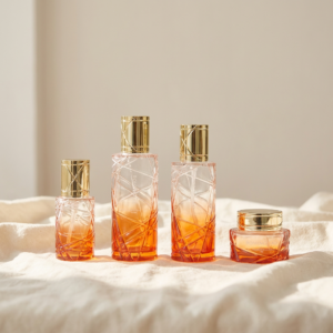 Luxury 30ml Round Orange Glass Bottles for Skin Care Cream Eye Drops Flat Empty Amber Jars with Screw Cap for Screen Printing