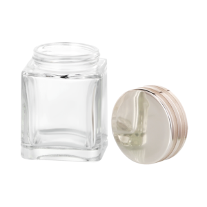 Luxury 1oz 2oz 15g 50g 100g Custom Cosmetics Face Empty Glass & Plastic Lids Square Wide Mouth Clear Glass Cream Jars