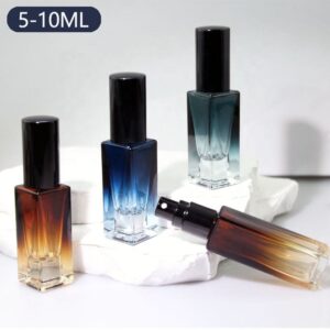 5ml 10ml Amber Blue Green square Bottle Pump Spray Vials Refill Bottle Aluminum Sprayer Glass Perfume Popular Bottle