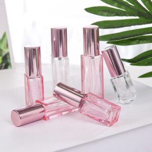 3ml 5ml 10ml 20ml 30ml Full Light Pink Empty Square Glass Perfume Bottle Portable Mini Glass Perfume Spray Lady Fragrance Bottle