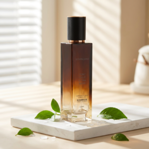 High Quality Brown Gradient Transparent Square Eco-friendly Recyclable Glass Cosmetic Pump Bottle Screen Printed Skin Care Cream