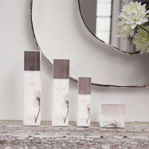 Fresh Minimalist Semi Transparent Eco-friendly Recyclable Multi-Purpose Empty Cosmetic Bottle Printing Glass Can Skin Care Serum